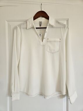 NWT Tristan Cream Long-Sleeve Popover with Contrast Stitching